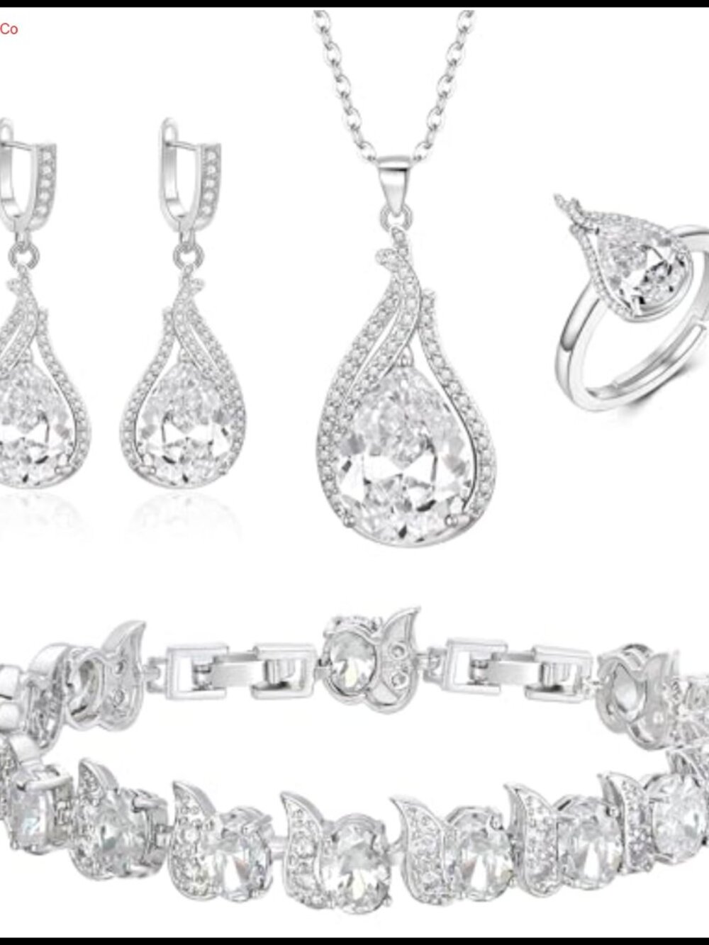 Cubic Zirconia Bridal Wedding Jewelry Set Necklace Earrings Bracelet Ring